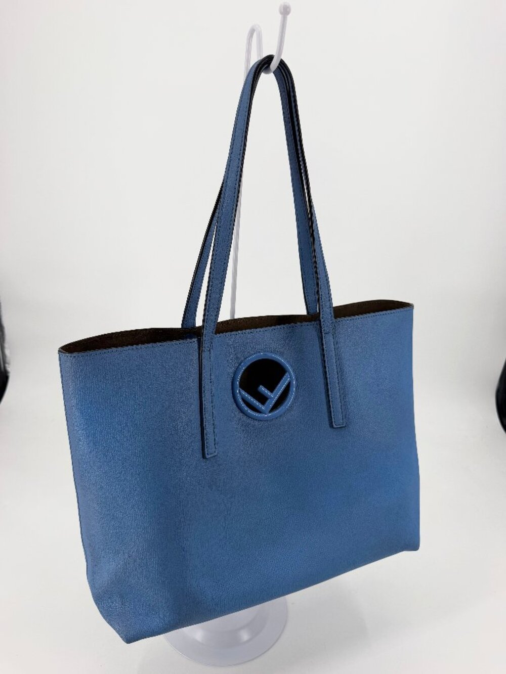 Fendi F Is Fendi Blue Leather Shopper Tote Bag
